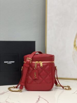 YSSL  Vanity Bag In Carr¨¦-Quilted Grain De Poudre Red For Women 6.4in/16.5cm YSL 649779DME276805