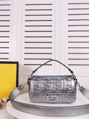 FI Baguette Chain Midi Medium Silver Bag For Woman 26cm/10in