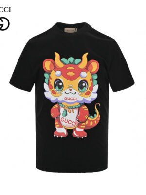 Gucci Black T-Shirt with Dragon Cartoon