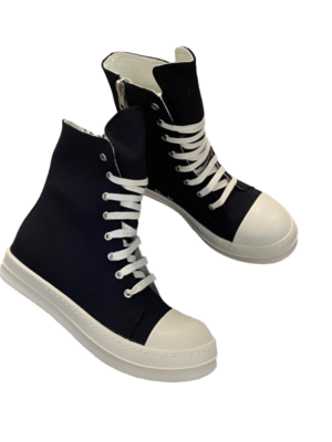 Rick Owens Canvas High-Top Sneakers - Black and White