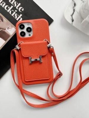 H Card Holder Leather Chain iPhone Case