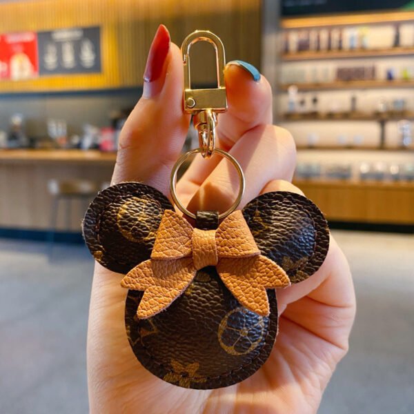 Luxury Mickey Keychain ¨C Faux Leather & Fur Pom Charm for Handbag or Car