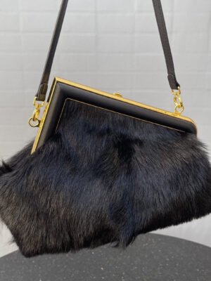FI First Small Black Fox Fur Bag For Woman 26cm/10in