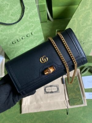 gg Diana Chain Wallet With Bamboo Black For Women, Women’s Bags 7.4in/19cm gg 658243 17Q0T 1000