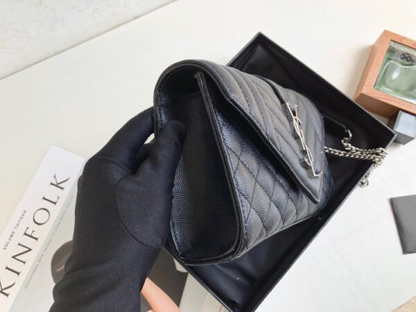 YSSL Envelope Small Bag In Mix Matelass¨¦ Grain De Poudre Black For Women 8.2in/21cm YSL 600195BOW921000