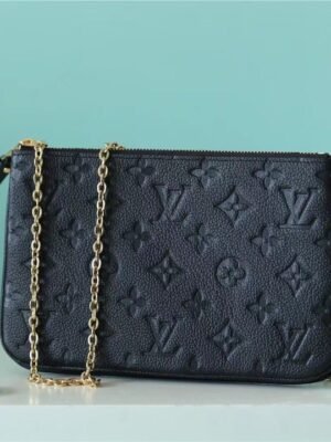 LV Double Zip Pochette Monogram Empreinte Black For Women,  Shoulder and Crossbody Bags 7.9in/20cm LV M68568