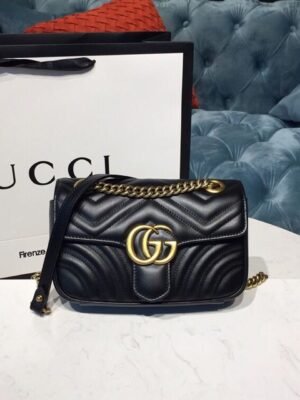 gg Marmont Matelass¨¦ Mini Bag Black Matelass¨¦ Chevron With A Heart For Women 9in/22cm gg 446744 DTDIT 1000