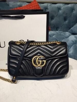 gg Marmont Small Matelass¨¦ Shoulder Bag Black Matelass¨¦ Chevron With A Heart For Women 10in/22cm gg 446744 DTDIT 1000