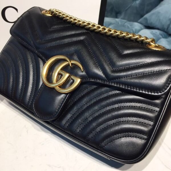 gg Marmont Small Matelass¨¦ Shoulder Bag Black Matelass¨¦ Chevron With A Heart For Women 10in/22cm gg 446744 DTDIT 1000