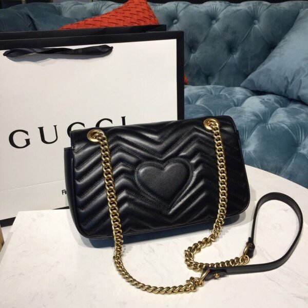 gg Marmont Small Matelass¨¦ Shoulder Bag Black Matelass¨¦ Chevron With A Heart For Women 10in/22cm gg 446744 DTDIT 1000