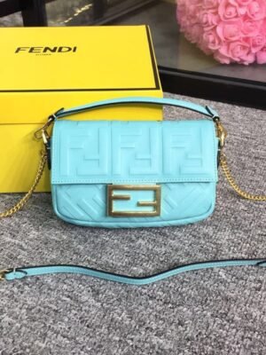 FI Baguette Nappa Light Blue For Women, Handbags, Shoulder And Crossbody Bags 7.4in/19cm FF 8BS017