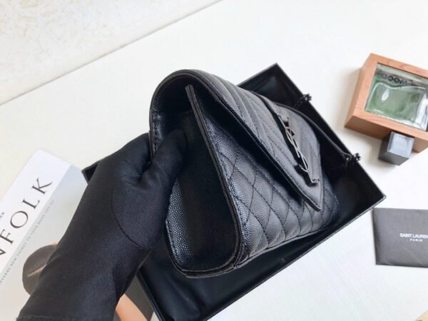 YSSL Envelope Small Bag In Mix Matelass¨¦ Grain De Poudre Black For Women 8.2in/21cm YSL 600195BOW981000