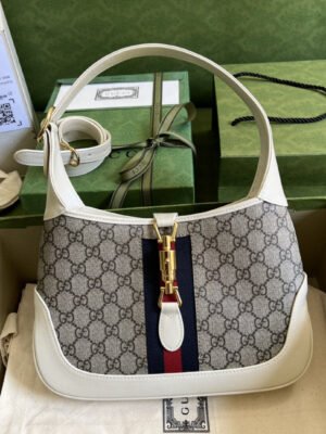 gg Jackie 1961 Small Shoulder Bag Beige And Ebony gg Supreme Canvas For Women 11in/28cm 636706 HUHHG 9794