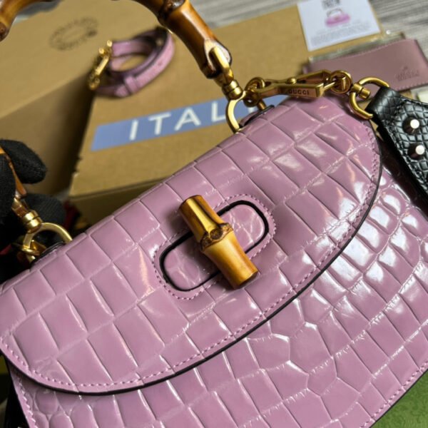 gg Bamboo 1947 Crocodile Top Handle Bag Pink For Women, Women’s Bags 10.2in/26cm gg