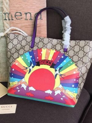 gg Children’s gg Supreme Rainbow Birds Tote Bag gg Supreme Canvas Brown/Multicolor For Children’s 8in/20cm gg  410812