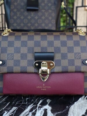 LV Vavin PM Damier Ebene Canvas Bordeaux Red For Women, Women¡¯s Handbags, Shoulder Bags 9.8in/25cm LV N40109