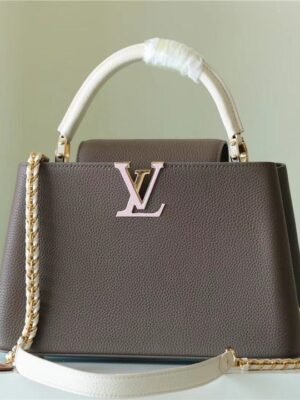 LV Capucines MM Taurillon Smokey Brown Green/ Creme/ Pink For Women,  Shoulder And Crossbody Bags 31.5cm/12.4in LV M59516