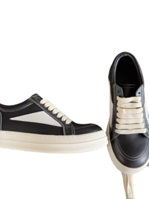 Rick Owens Black Leather and Suede Low-Top Sneakers