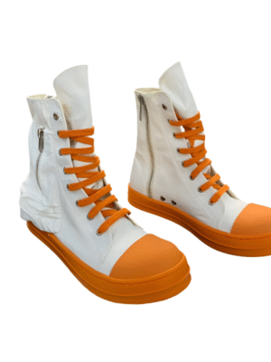 Rick Owens High-Top Canvas Boots - White and Orange