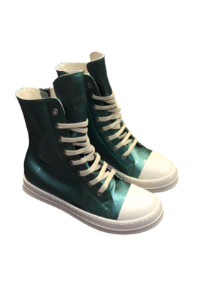 High-Top Metallic Green Leather Sneakers