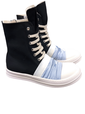 Rick Owens Black Canvas Boots with Ruched Fabric