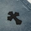 CHROME HEARTS CROSS PATCH BLACK EDGE JORTS WASHED DENIM