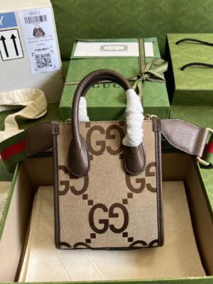 gg Jumbo gg Mini Tote Bag Camel And Ebony Jumbo Canvas For Women  8in/20cm 699406 UKMDG 2570