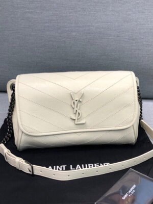 YSSL Niki Medium Crinkled Shoulder Bag White For Women 11in/28cm YSL