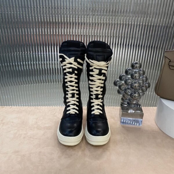 9._9_ac1cec74-acd8-4b5f-974f-e43d296fb4b2 Rick Owens High-Top Leather Boots - Black and Cream