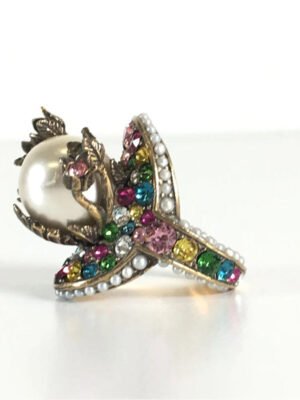 18K Double G Multistone Pearl Ring