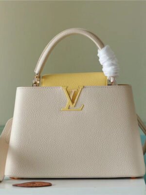 LV Capucines BB Taurillon Creme Beige/ Plume Yellow Berlingot For Women, Women’s Bags, Shoulder And Crossbody Bags 10.6in/27cm LV