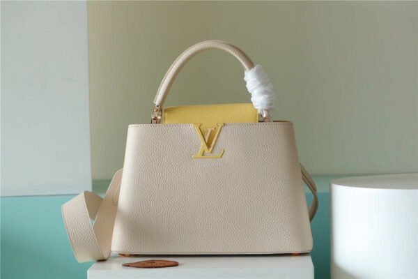 91861ef6 LV Capucines BB Taurillon Creme Beige/ Plume Yellow Berlingot For Women, Women’s Bags, Shoulder And Crossbody Bags 10.6in/27cm LV