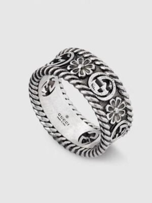 Double G Aged Sterling Silver Interlocking G Flower Ring