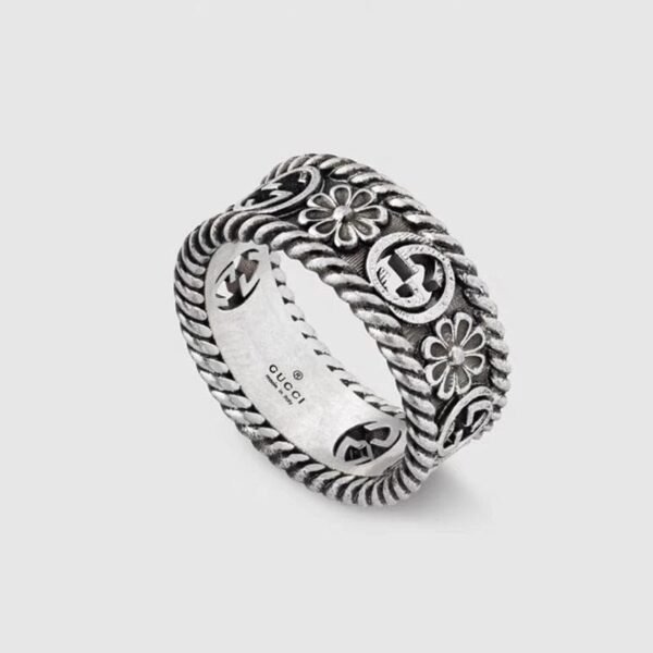 Double G Aged Sterling Silver Interlocking G Flower Ring