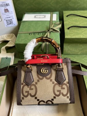 gg Diana Jumbo gg Mini Tote Bag Camel And Ebony Jumbo gg Canvas Brown For Women 7.9in/20cm 655661 UKMFT 2672