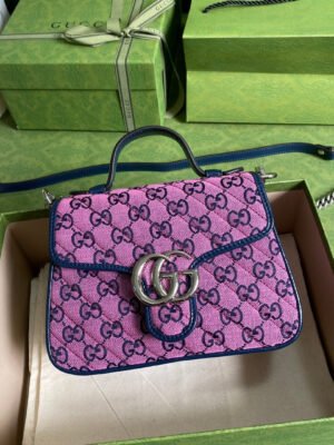 gg Marmont Mini Top Handle Bag In Pink And Blue gg Canvas For Women 8.3in/21cm gg