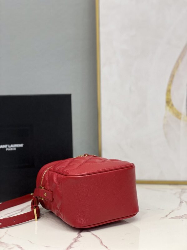 YSSL  Vanity Bag In Carr¨¦-Quilted Grain De Poudre Red For Women 6.4in/16.5cm YSL 649779DME276805