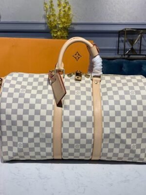 LV Keepall Bandouliere 45 Damier Azur Canvas For Women, WoBags, Travel Bags 17.7in/45cm LV N41430