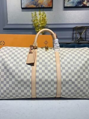 LV Keepall Bandouliere 55 Damier Azur Canvas For Women,  Travel Bags 21.7in/55cm LV N41429
