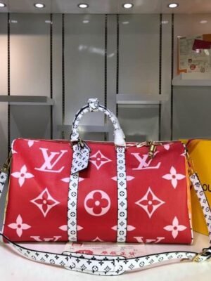 LV Keepall Bandouliere 50 Monogram and Monogram Reverse Canvas Red For Women, Women¡¯s Handbags, Travel Bags 19.7in/50cm LV