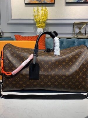 LV Keepall Bandouliere 50 Monogram Solar Ray Canvas Black/Orange By Virgil Abloh For Men, Bags, Travel Bags 19.7in/50cm LV M44471