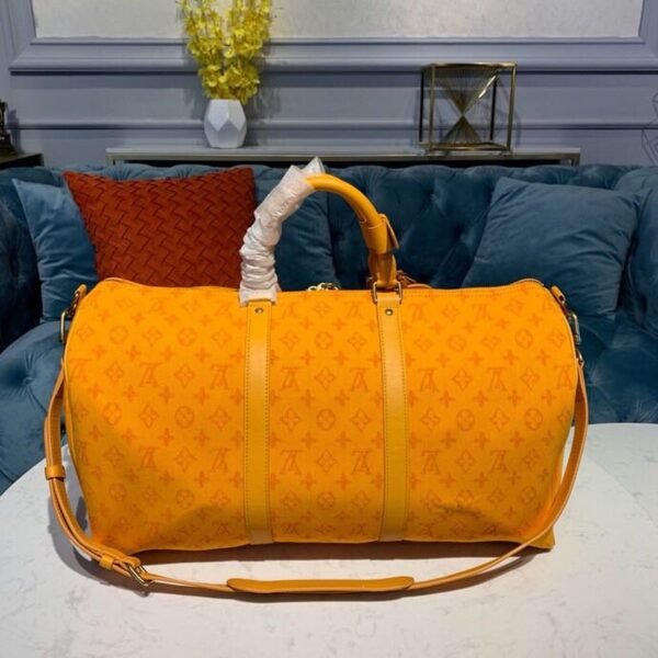 LV Keepall Bandouliere 50 Monogram Denim Ochre Yellow For Men, Men¡¯s Bags, Travel Bags 19.7in/50cm LV M44644