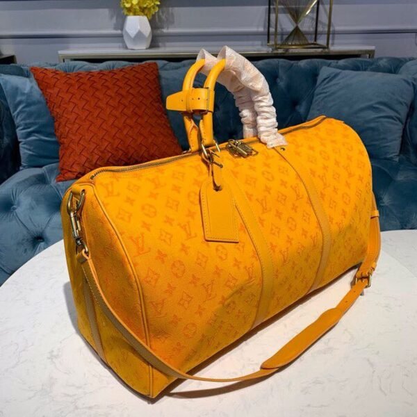 LV Keepall Bandouliere 50 Monogram Denim Ochre Yellow For Men, Men¡¯s Bags, Travel Bags 19.7in/50cm LV M44644
