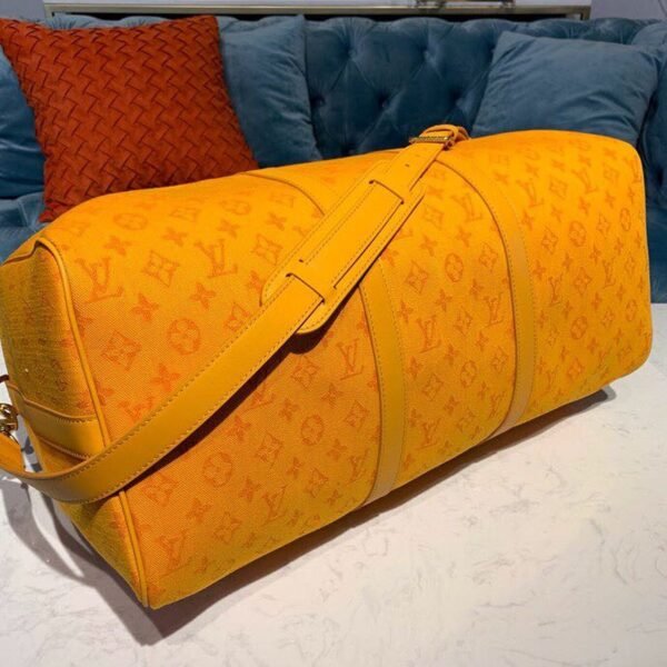 LV Keepall Bandouliere 50 Monogram Denim Ochre Yellow For Men, Men¡¯s Bags, Travel Bags 19.7in/50cm LV M44644
