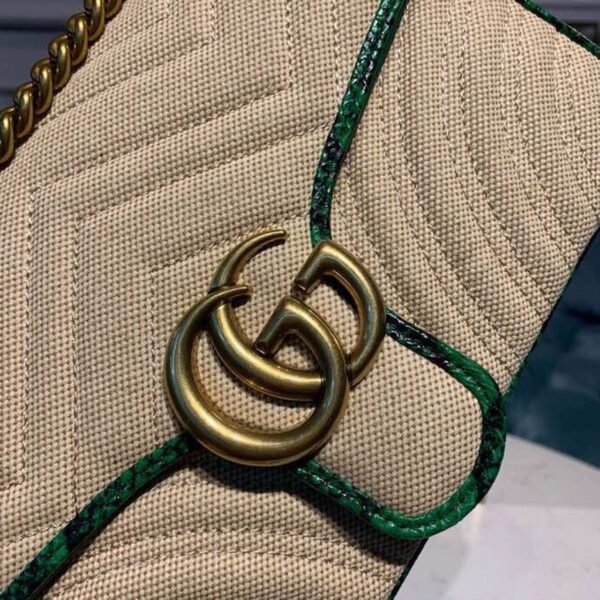 gg Marmont Raffia Straw Shoulder Bag Beige/Green gg Chevron Matelass¨¦ Raffia Effect Fabric For Women 10in/26cm gg  ?443497