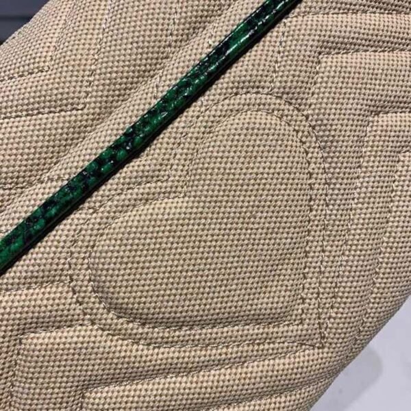 gg Marmont Raffia Straw Shoulder Bag Beige/Green gg Chevron Matelass¨¦ Raffia Effect Fabric For Women 10in/26cm gg  ?443497