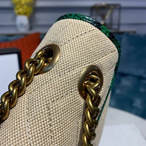 gg Marmont Raffia Straw Shoulder Bag Beige/Green gg Chevron Matelass¨¦ Raffia Effect Fabric For Women 10in/26cm gg  ?443497