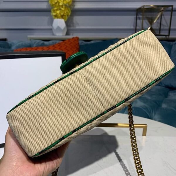 gg Marmont Raffia Straw Shoulder Bag Beige/Green gg Chevron Matelass¨¦ Raffia Effect Fabric For Women 10in/26cm gg  ?443497