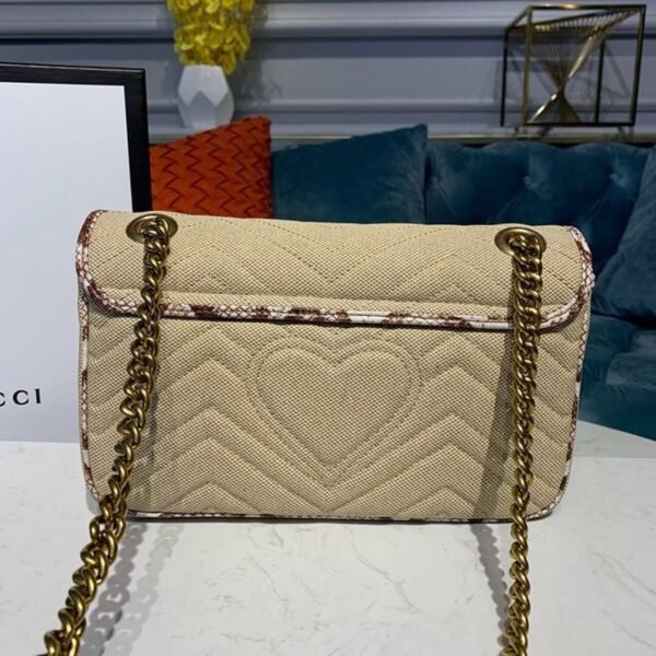 gg Marmont Raffia Straw Shoulder Bag Cream/Brown/Beige gg Chevron Matelass¨¦ Raffia Effect Fabric For Women 10in/26cm gg  ?443497