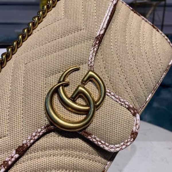 gg Marmont Raffia Straw Shoulder Bag Cream/Brown/Beige gg Chevron Matelass¨¦ Raffia Effect Fabric For Women 10in/26cm gg  ?443497